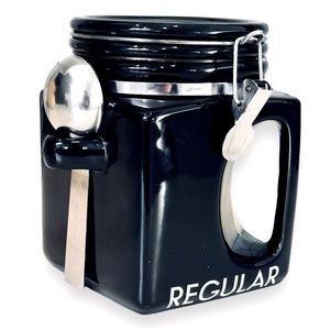OGGI Coffee Tea Black Square Ceramic Canister Crock w Flip Lock Seal & Scoop